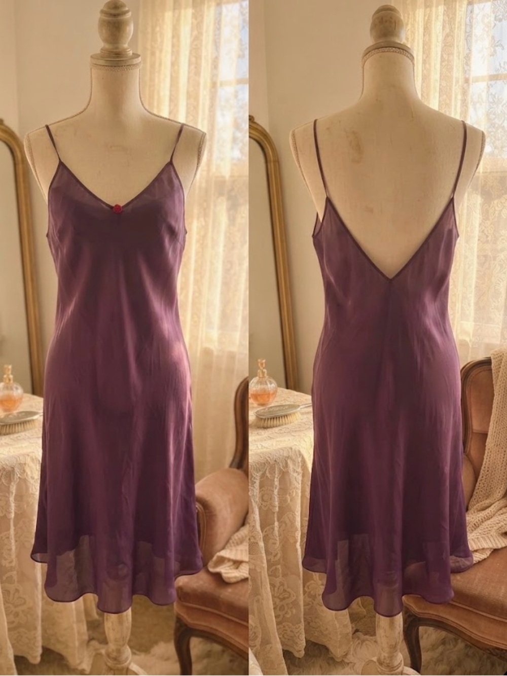 Vintage 90s California Dynasty Plum Purple Slip Dress / L